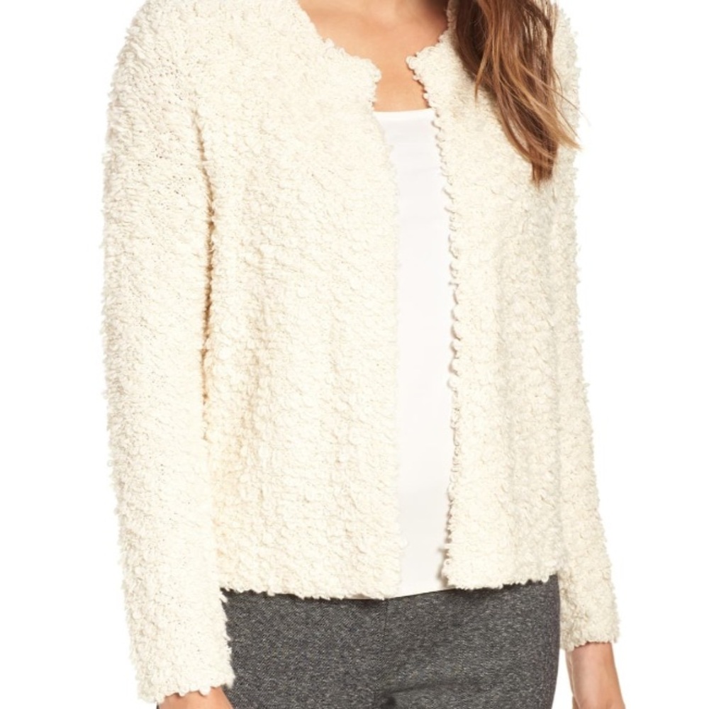 Eileen Fisher organic cotton loop or bouclé knit open-front cardigan